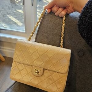 Beige Vintage Chanel Small Quilted Bag